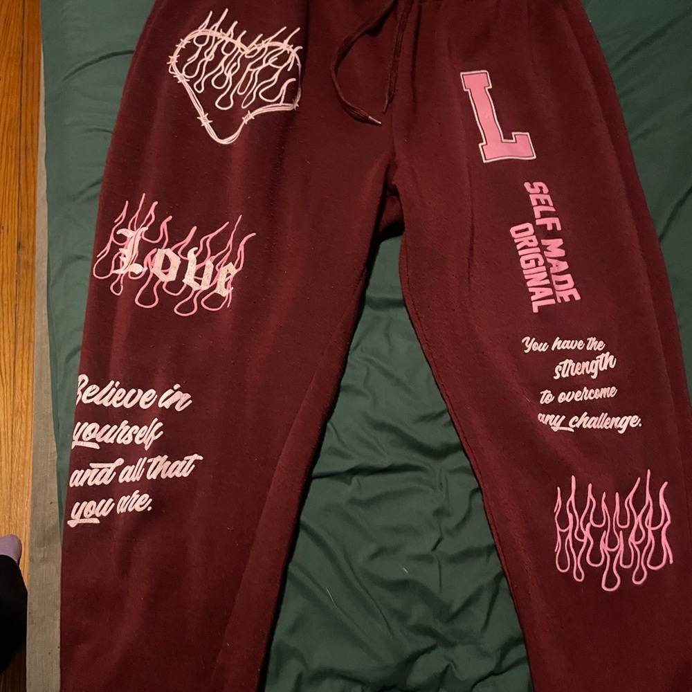 Maroon Sweatpants with Pink Accents
